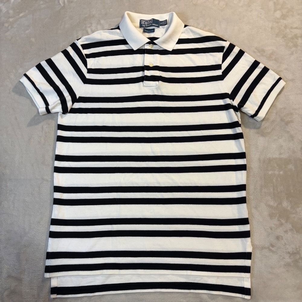 Polo Ralph Lauren Mens Custom Fit Striped Polo Shirt Black White Small